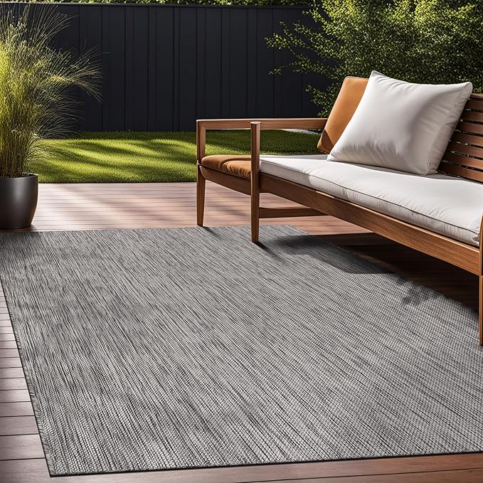 Beverly Rug Indoor Outdoor Rug 6x9, Washable Outside Carpet for Patio, Deck, Porch, Solid Modern Area Rug, Water Resistant, Silver Gray