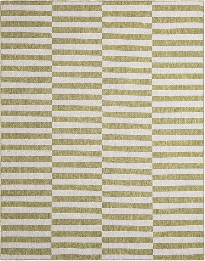 Unique Loom Outdoor Striped Collection Area Rug - Striped (7' 10" x 10' Rectangle Green/Ivory)