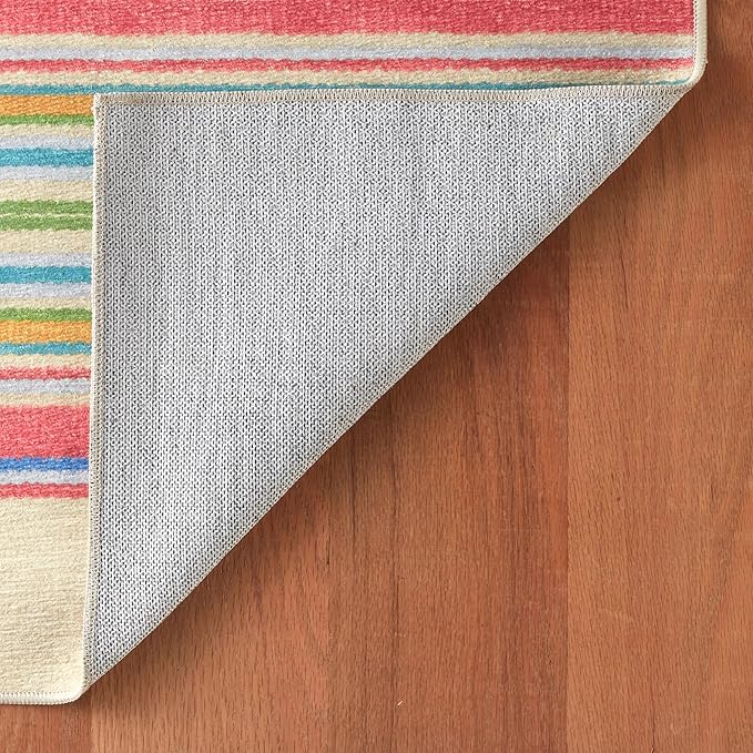 Dash & Albert Cady Stripe Multi Machine Washable Rug, 5 X 8 Feet, Multicolored Stripe Pattern - Premium Luxury Hotel Quality Soft Breathable Hypoallergenic Machine Washable Easy Care All Season