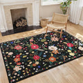 3x5 Area Rug, Floral Black Washable Rug for Entryway, Non Slip Flower Area Rugs, Soft Low Pile Indoor Doormat Small Carpet, Rugs for Living Room Bathroom Bedroom Nursery Kitchen Dining Room