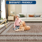 GarveeHome Area Rug 8x10 Modern Geometric Living Room Rug Non Slip, Thin Washable Carpet, Soft Non Shedding Foldable Floor Covering, Low Pile Thin Printed Mats for Bedroom Office, Brown
