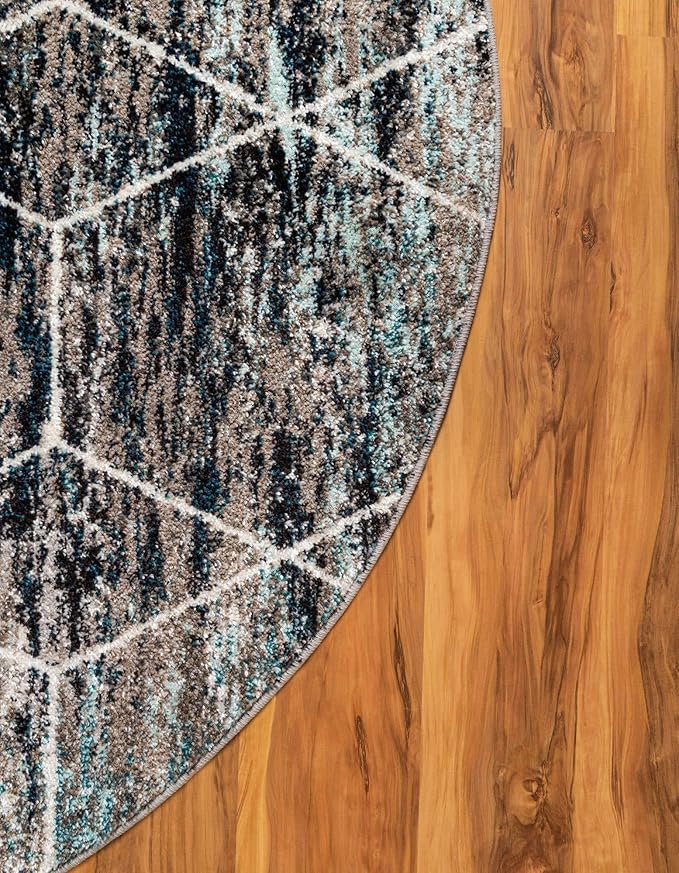 Unique Loom Trellis Frieze Collection Area Rug - Geometric (6' Round, Blue Multi/ Ivory)