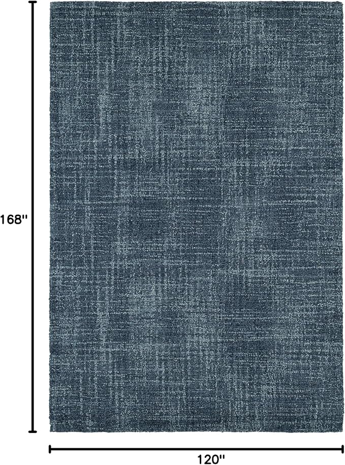 Dash and Albert Crosshatch Denim Hand Micro Hooked Wool Rug, 9.5 X 13.5 Feet, Blue Solid Pattern - Premium Luxury Hotel Quality Soft Breathable Hypoallergenic Machine Washable Easy Care All Season