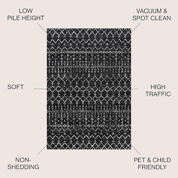 JONATHAN Y Boho Vintage Diamond Black/Ivory Indoor Area Rug 12X18 ft, Moroccan Hype for Living Room, Bedroom, Kitchen, Office, Easy-Cleaning, High Traffic, Pet-Friendly, Non-Shedding (MOH101D-18)