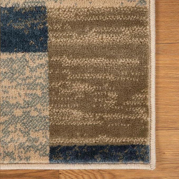 Superior Indoor Area Rug, Jute Backed, Modern Geometric Patchwork Floor Decor for Bedroom, Office, Living Room, Entryway, Hardwood Floors, Rockwood Collection, 8' x 10', Midnight Navy
