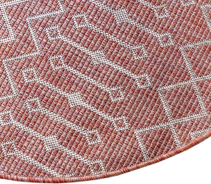 Unique Loom Outdoor Trellis Collection Area Rug - Tribal Trellis (5' 3" x 8' Oval, Rust Red/ Ivory)