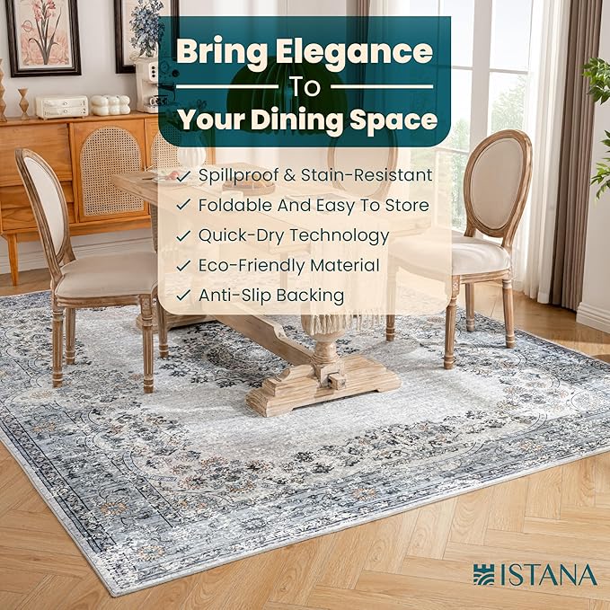 Istana 8x10 Area Rug - Blue 8x10 Rugs for Living Room - Foldable Rugs for Bedroom - Stain Resistant Washable Rug - Eco-Friendly Area Rugs - Easy to Clean Living Room Rug