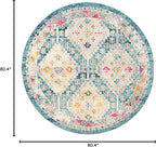 SAFAVIEH Madison Collection Area Rug - 6'7" Round, Dark Blue & Yellow, Boho Diamond Distressed Design, Non-Shedding & Easy Care, Ideal for High Traffic Areas in Living Room, Bedroom (MAD418N)