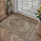 2x3 Brown Washable Vintage Area Rug for Living Room Bedroom Non Slip Distressed Traditional Soft Throw Rug Low Pile Lightweight Floral Doormat Entryway Dining Laundry Room Kitchen
