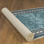 Antep Rugs Alfombras Modern Bordered 2x10 Non-Skid (Non-Slip) Low Profile Pile Rubber Backing Indoor Area Runner Rugs (Blue, 2' x 10')