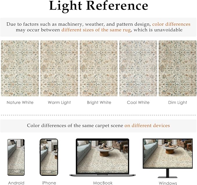 Beige Area Rug 6x9 Living Room Machine Washable Vintage Carpet Non Slip Indoor Retro Traditional Accent Throw Large Rug for Office Bedroom Dining Room Playroom