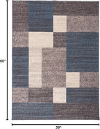 Rugshop Contemporary Blue Geometric Boxes Non-Slip Area Rug Non-Shedding for Living Room, Dining Room and Office, 3'3" x 5'