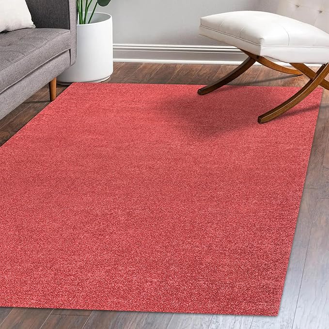 Eyely UES100E-6 Supersoft Haze Solid Low-Pile Indoor Area Rug, Coastal, Bohemian, Minimalist, Classic, Casual for Bedroom,Kitchen,Living Room,Non Shedding,Easy-Washing, Red, 6 X 9