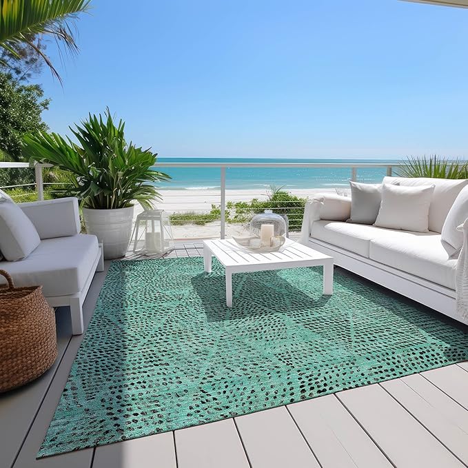 Addison Rugs Chantille ACN591 Teal 9' x 12' Indoor Outdoor Area Rug, Easy Clean, Machine Washable, Non Shedding, Bedroom, Living Room, Dining Room, Kitchen, Patio Rug