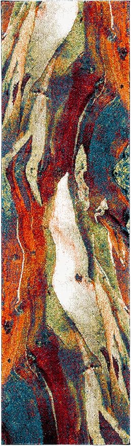 SAFAVIEH Glacier Collection Runner Rug - 2'3" x 22', Red & Green, Modern Abstract Design, Non-Shedding & Easy Care, Ideal for High Traffic Areas in Living Room, Bedroom (GLA126Q)