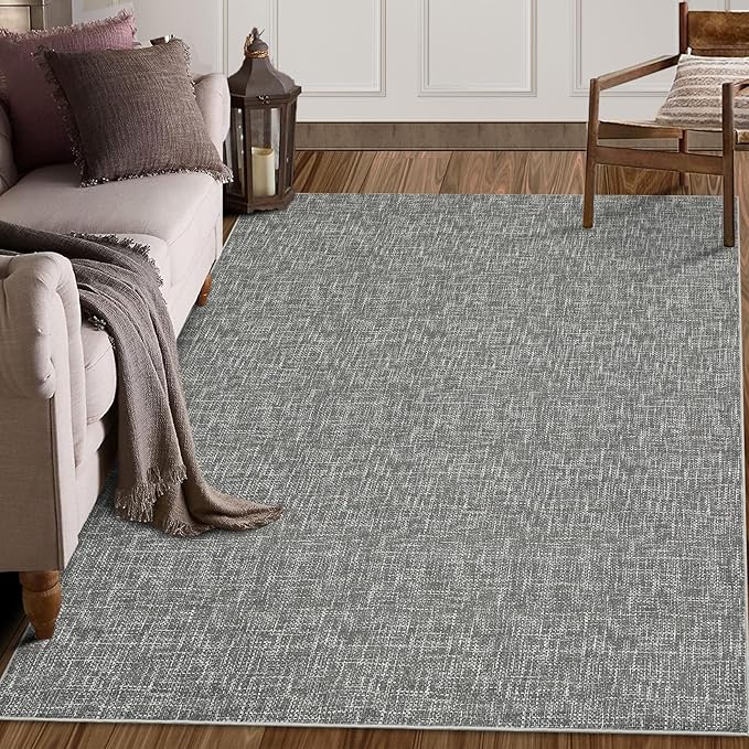 RUGSREAL Washable Rug 10x13 for Living Room Modern Abstract Area Rug Non-Slip Large Contemporary Bedroom Rug Stain Resistant Aesthetic Accent Floor Carpet Foldable Solid Rug for Home Office, Grey