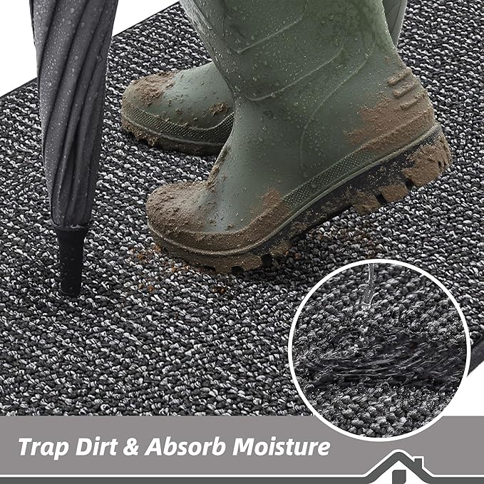 BEQHAUSE Dirt Trapper Door Mat 32" x 72", Non-Slip Washable Doormats Entrance Mat, Dirt Resistant and Absorbent Welcome Mat, Low Profile Floor Mats for Front Back Door and Entryway, Charcoal