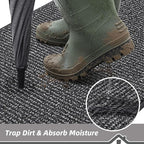 BEQHAUSE Dirt Trapper Door Mat 17" x 30", Non-Slip Doormats (Rolled-Up NO Creases) Washable Entryway Rug, Dirt Resist and Absorbent Welcome Mat, Low Profile Floor Mats for Front Back Door, Charcoal