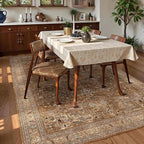 Washable Area Rug 9' x 12' Vintage Traditional Persian Mat - Foldable Distressed Non-Slip Machine Washable Carpet for Living Room Bedroom Kitchen Home Decor - Bronze and Ivory