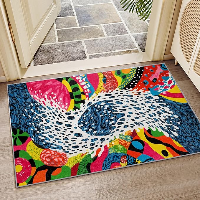 Abstract Rug - 2x3 Area Rugs, Optical Illusion Retro Entryway Rug, Wavy Orange Art Low Pile Fade Resistant Indoor Small Mats Home Decor #C105