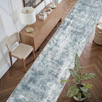 Washable Runner Rug, 2'6" x 8' Non-Slip Kitchen Vintage Foldable Hallway Runners for Entryway, Laundry, Bedroom, Blue