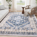 zesthome 5x7 Area Rugs - Ultra-Thin Washble Rug, Stain Resistant Anti Slip Backing Rugs for Living Room,Bedroom, Vintage Home Decor Area Rug (Blue/Beige,5'x7')