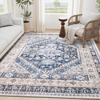 zesthome 3x5 Rug Ultra Soft Washable Rug, Non Slip Area Rug Indoor Entrance, Stain Resistant Rugs for Living Room Bedroom, Vintage Home Decor Area Rugs (Blue/Beige,3'x5')