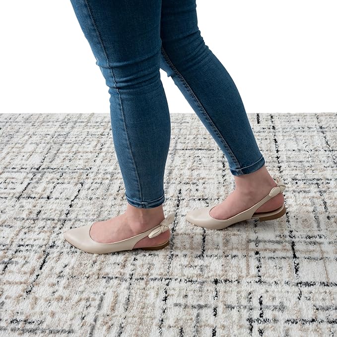 Abani Grey Area Rug for Living Room, Bedroom - Crosshatch Pattern- 2' x 3' -Durable & Easy to Clean