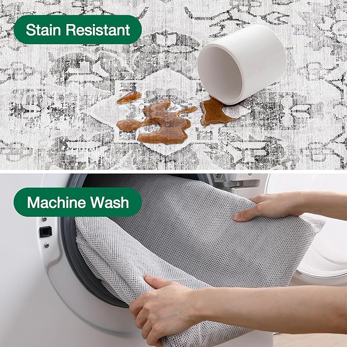 LUMI Washable Area Rug 5x8 for Living Room, Ultra Soft Stain Resistant Carpet with Non Slip Rubber Backing, Non-Shedding Low Pile Rugs for Bedroom, Dining Room, Indoor, Office