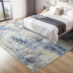Living Room Rug 7x10 Ultramarine Area Rugs Machine Washable Abstract Boho Large Rug Non-Slip Non-Shedding Faux Wool Indoor Vintage Carpet for Bedroom, Classroom, Dining Room, Kids Playroom