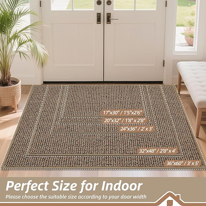 BEQHAUSE Dirt Trapper Door Mat 20" x 32", Non-Slip Washable Doormats Entrance Mat, Dirt Resistant and Absorbent Welcome Mat, Low Profile Floor Mats for Front Back Door and Entryway, Beige