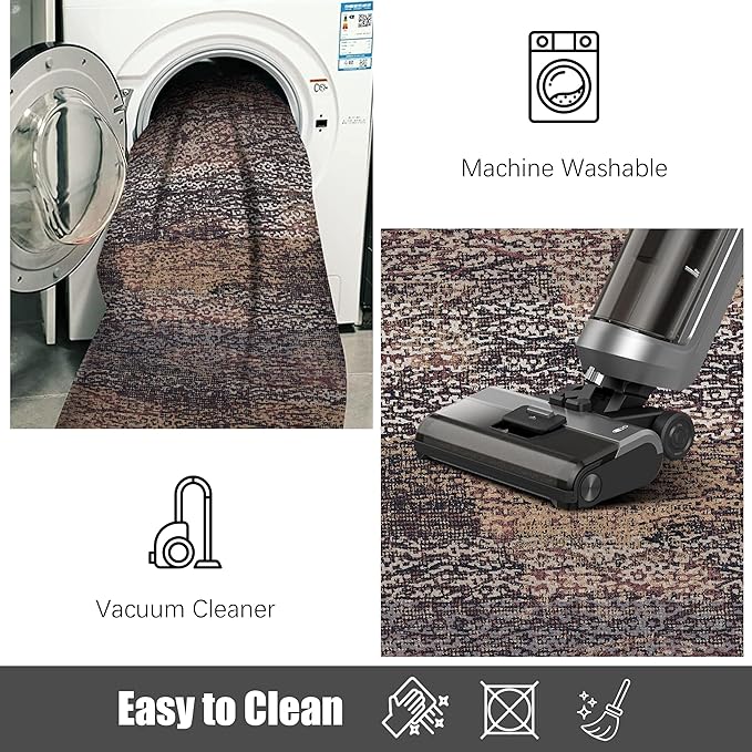 RUGSURE Washable Area Rug - 1/6 Thick - Stain & Water Resistant Non-Slip - Resistant Rug for Living Room, Bedroom, Nursery, Pet & Child Friendly, Vintage Charm Area Rugs (Rust, 6' x 9')