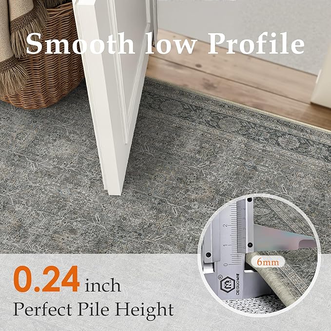 Vintage Area Rug 4x5 Grey Brown Entryway Office Washable Carpet Non Slip Bedroom Indoor Living Room Door Mat Low Pile Traditional Distressed Retro Accent Rug for Dining Room Bathroom Kitchen