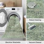 Fmfunctex 8x10 Washable Area Rug Green Vintage Neutral Distressed Oriental Large Non Slip Retro Carpet for Living Room Bedroom Soft Low Pile Indoor Mat Throw Rug for Dining Room Kitchen Office Nursery