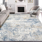 Area Rug Living Room Rugs - 10x12 Abstract Large Soft Indoor Washable Rug Neutral Modern Low Pile Carpet for Bedroom Dining Room Farmhouse Home Office - Blue