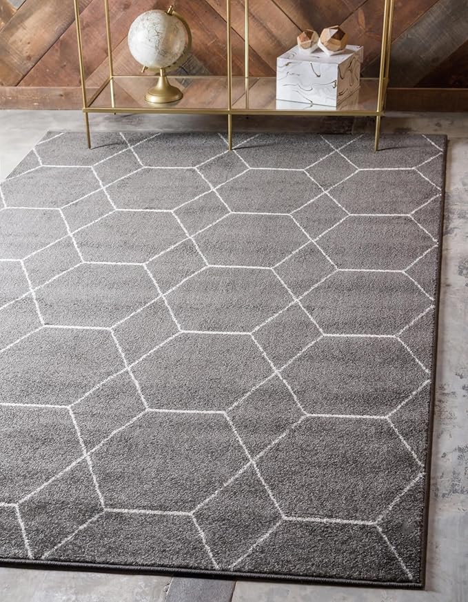 Unique Loom Trellis Frieze Collection Area Rug - Geometric (10' x 13', Dark Gray/ Ivory)