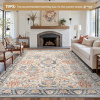 Area Rugs 8x10 Clearance Washable Boho Rug for Bedroom Living Room, Non Slip Thin Low Pile Chenille Carpet for Dining Room,Vintage Farmhouse, Teal/Multi