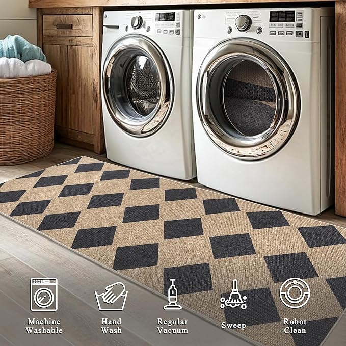Checkered Easy Jute Rug 5x7 Outdoor Patio Rug Washable Area Rugs for Living Room Bedroom Non Slip Neutral Farmhouse Indoor Outdoor Carpet for Backyard Patio Office