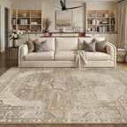 5x7 Washable Vintage Area Rug for Living Room Bedroom Non Slip Distressed Traditional Soft Large Throw Rug Beige Brown Low Pile Lightweight Floral Carpet Office Classroom Dining Laundry Room