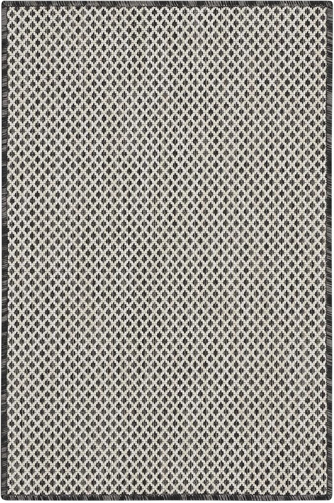 Nourison Home Courtyard Ivory Charcoal 2' x 3' Area Rug - Easy Clean, Non Shedding, Bed Room, Living Room, Dining Room, Kitchen (2' x 3')