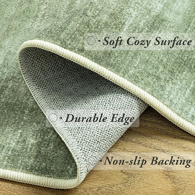 Olive Green Rug Runners for Hallways Non Slip Washable Neutral Abstract Minimalist Low Pile Floor Protector Carpet Hunter Green 3x8 Runner Rug for Laundry Room Kitchen