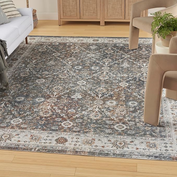 Nourison Home Astra Machine Washable Ivory Multicolor 6'7" x 9' Area Rug - Easy Clean, Non Shedding, Bed Room, Living Room, Dining Room, Kitchen (7' x 9')
