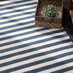 Home Conservatory Ladder Stripe Navy/Ivory Handwoven Wool 2.5 X 8 Feet, Blue/Ivory Stripe Pattern