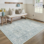 Vintage Area Rug 5x7 Blue Washable Living Room Large Carpet Non Slip Bedroom Indoor Office Low Pile Traditional Distressed Retro Accent Rug for Dining Room Bathroom Kitchen