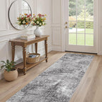 Washable Runner Rug for Hallway: 2.6x8 Neutral Modern Abstract Low Pile Area Rug with Non-Slip Backing - Carpet for Bedroom Kitchen Laundry Entryway Bathroom Indoor - Grey