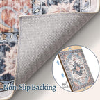 Tangsoo 2.6x8 Washable Runner Rug for Hallways, Non Slip Vintage Rug, Soft Low Pile Long Runner, Blue Carpet Runners for Kitchen Bedroom Entryway Bathroom Living Room