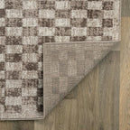Rugshop Beige Checkered Area Rug – Textured Grid Pattern Carpet for Living Room, Bedroom, or Office – Neutral Contemporary Soft Floor Décor 2' 3" x 8' Runner Beige