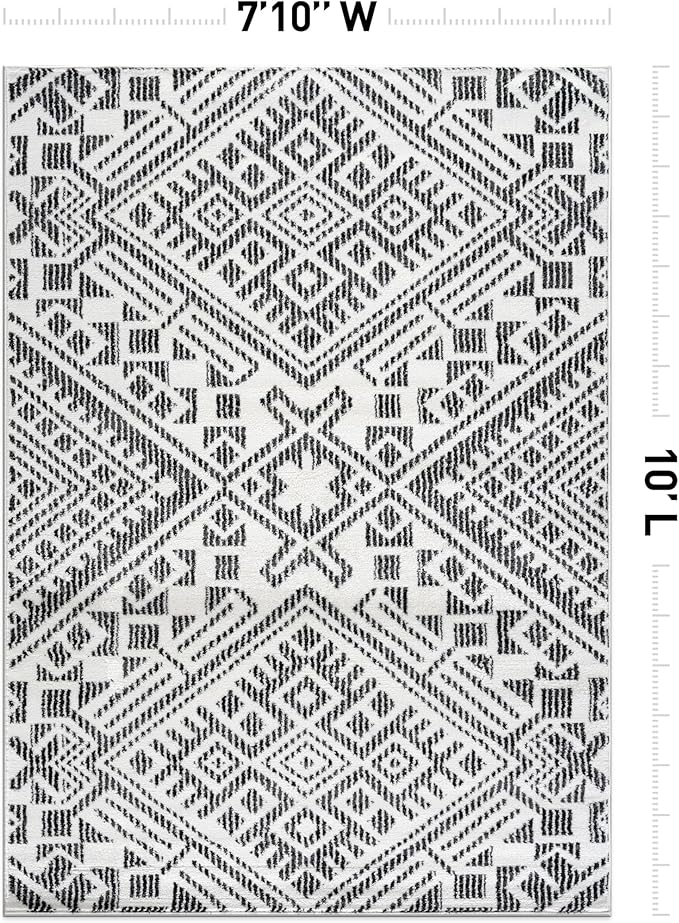 Rugshop Boho Cream Tribal Area Rug Modern Indoor Carpet for Living Room, Bedroom, or Entryway – Non-Shedding, Low Pile Geometric Design 7' 10" x 10'