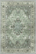 Area Rugs Square 6ft Washable Non-Slip, Floral Vintage Distress Print Pattern Medallion Carpet for Living Room Bedroom Dining Room, Dark Green Gray