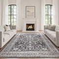 Black Rug Living Room Rugs: 7x10 Washable Boho Large Vintage Moody Soft Stain Resistant Oriental Farmhouse Non-Slip Indoor Floor Carpet for Bedroom Playroom Office Dining Room Retro Home Decor